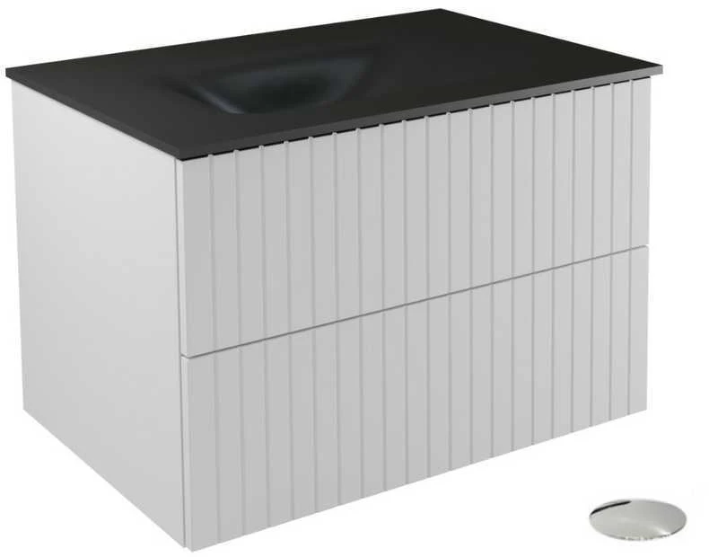 Spintelė Besco Akya Linea 66 cm su praustuvu ir klik-klak, Baltas matt/Gun metal+Chrome