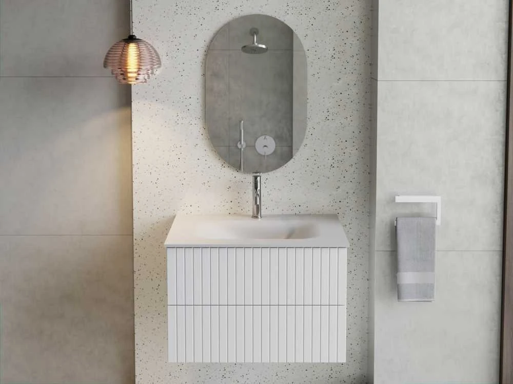 Spintelė Besco Akya Linea 66 cm su praustuvu ir klik-klak, Baltas matt/Baltas matt+Baltas