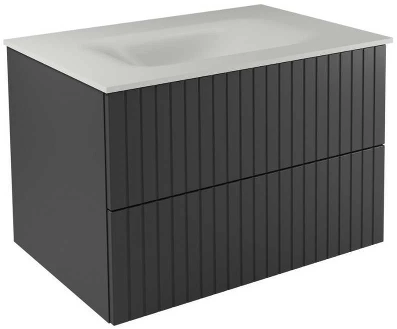Spintelė Besco Akya Linea 76 cm su praustuvu ir klik-klak, Gun Metal matt/Baltas matt+Baltas