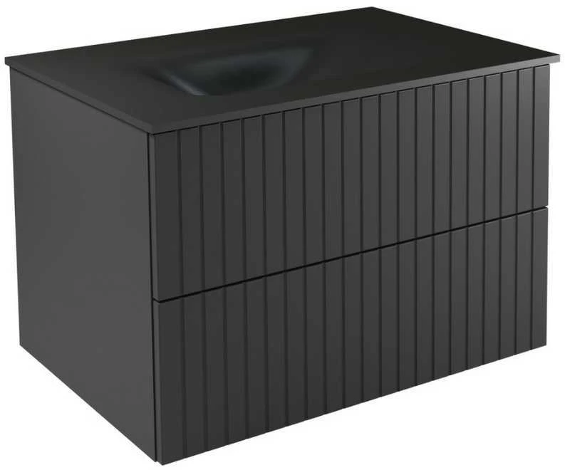 Spintelė Besco Akya Linea 76 cm su praustuvu ir klik-klak, Gun Metal matt/Gun metal+Chrome