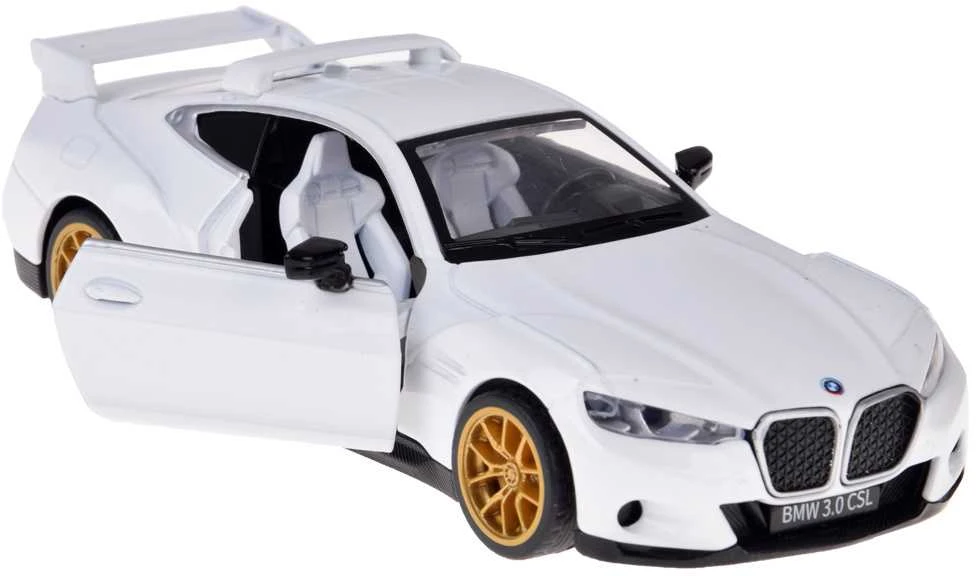 Sportinis automobilis BMW 3.0 CSL su garso ir šviesos efektais, baltas