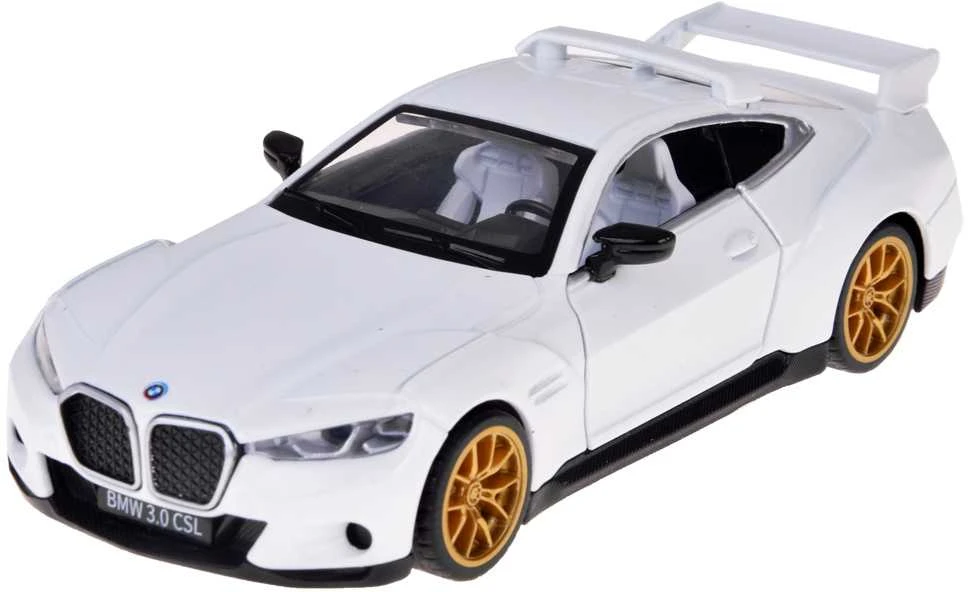 Sportinis automobilis BMW 3.0 CSL su garso ir šviesos efektais, baltas
