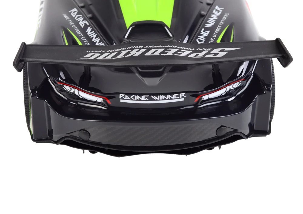 Sportinis automobilis su nuotolinio valdymo pultu ir šviesos efektais, žalias/juodas