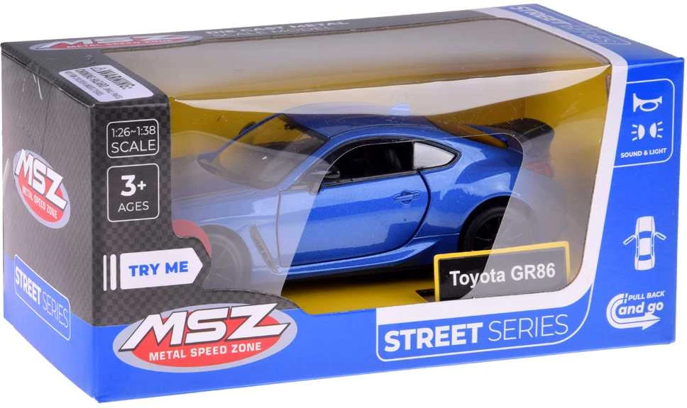 Sportinis automobilis Toyota GR86 su garso ir šviesos efektais, mėlynas