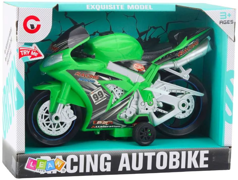 Sportinis motociklas su garso ir šviesos efektais, žalias