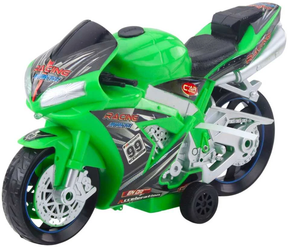 Sportinis motociklas su garso ir šviesos efektais, žalias