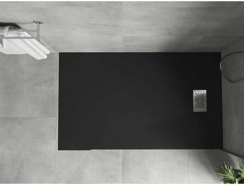 Stačiakampis dušo padėklas Mexen Hugo SMC, 140 x 80 cm, Juodas+Inox