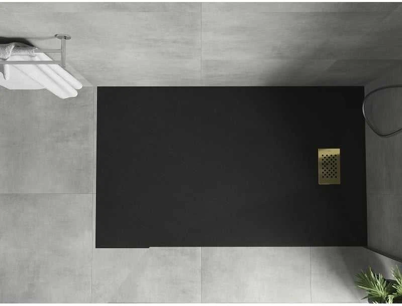 Stačiakampis dušo padėklas Mexen Hugo SMC, 140 x 70 cm, Juodas+Gold