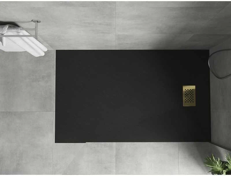 Stačiakampis dušo padėklas Mexen Hugo SMC, 150 x 80 cm, Juodas+Gold