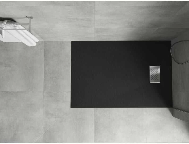 Stačiakampis dušo padėklas Mexen Hugo SMC, 120 x 80 cm, Juodas+Inox