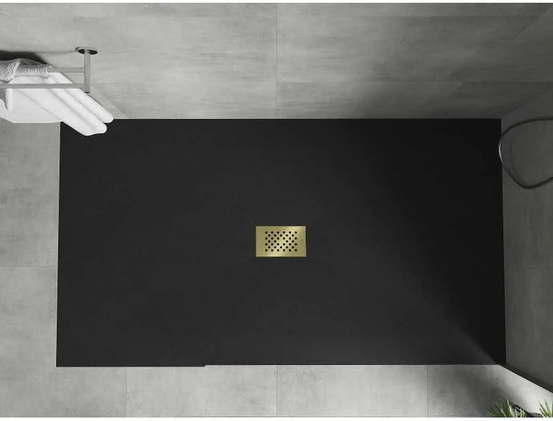 Stačiakampis dušo padėklas Mexen Hugo SMC, 180 x 100 cm, Juodas+Gold