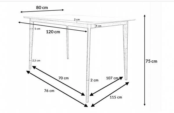 Stalas Emily, 120x80x75 cm, baltas