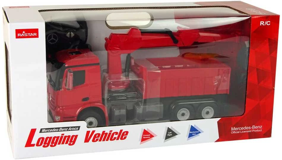 Sunkvežimis Mercedes Rastar Grapple Truck su nuotolinio valdymo pultu, raudonas