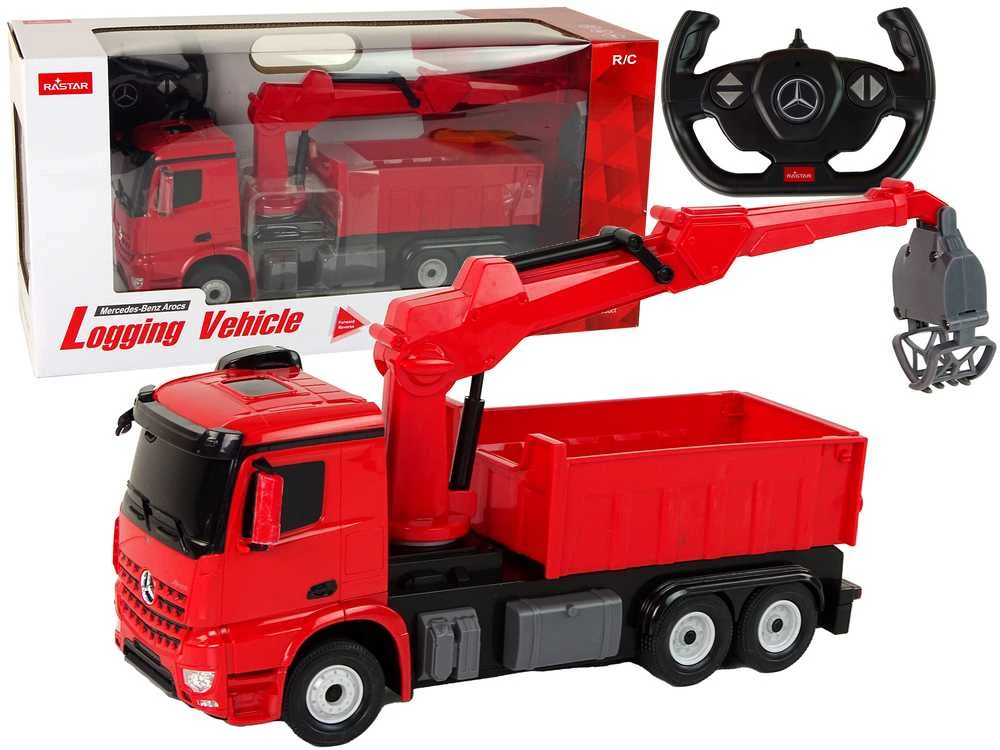 Sunkvežimis Mercedes Rastar Grapple Truck su nuotolinio valdymo pultu, raudonas