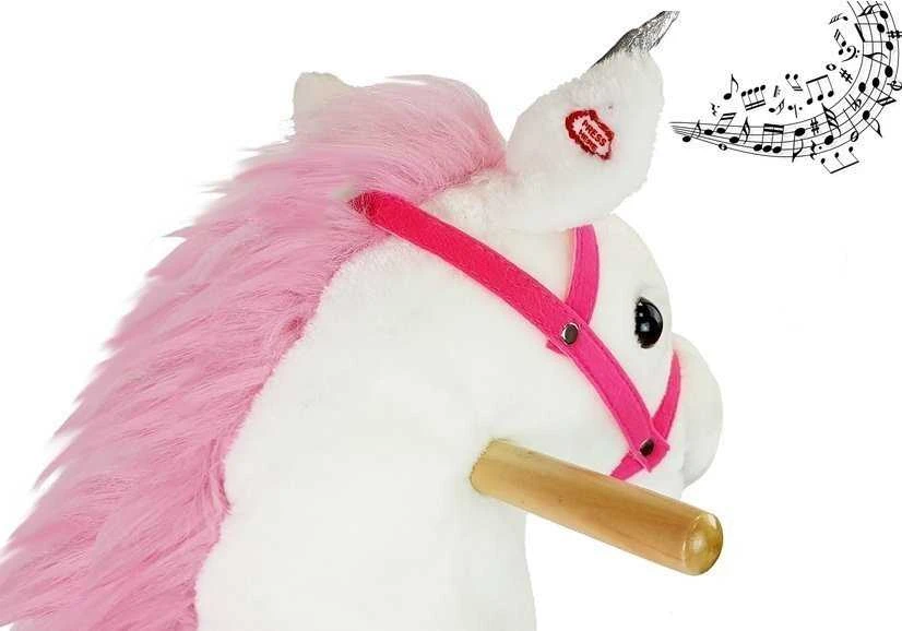 Supamasis vienaragis arkliukas su garso efektais, 74 cm, baltas