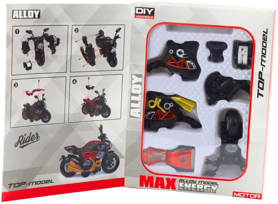 Surenkamas motociklo modelis DIY 1:14, juodas/oranžinis