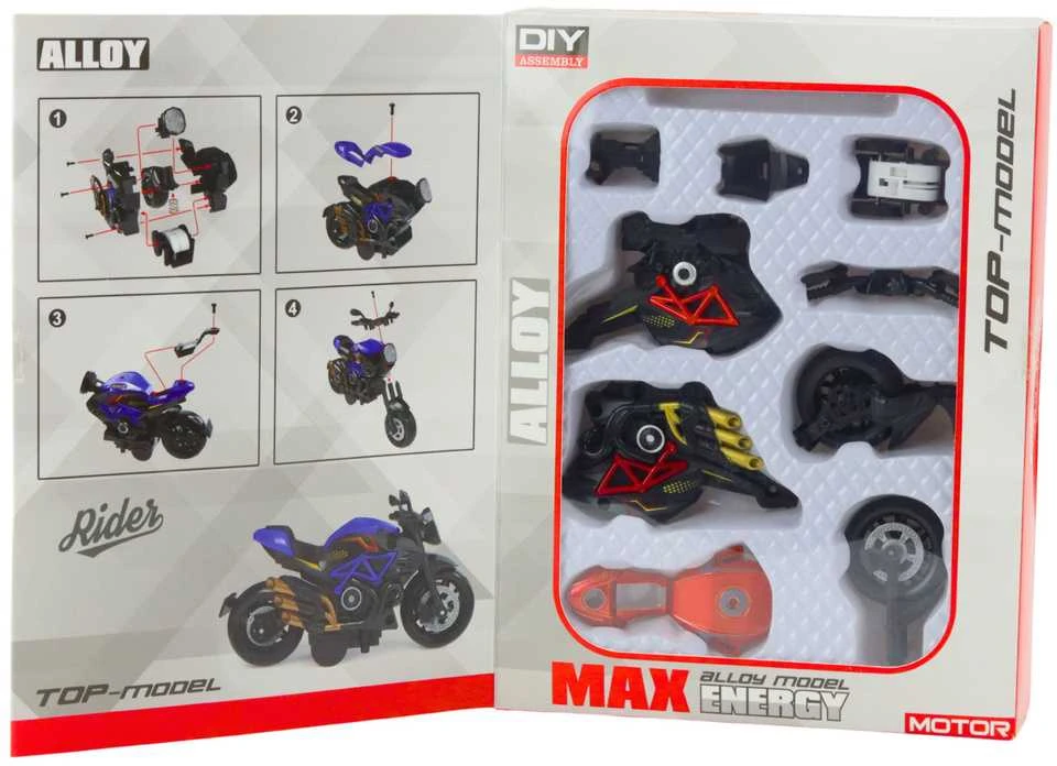 Surenkamas motociklo modelis DIY 1:14, juodas/raudonas