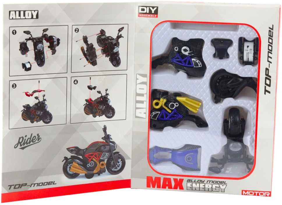 Surenkamas motociklo modelis DIY 1:14, mėlynas
