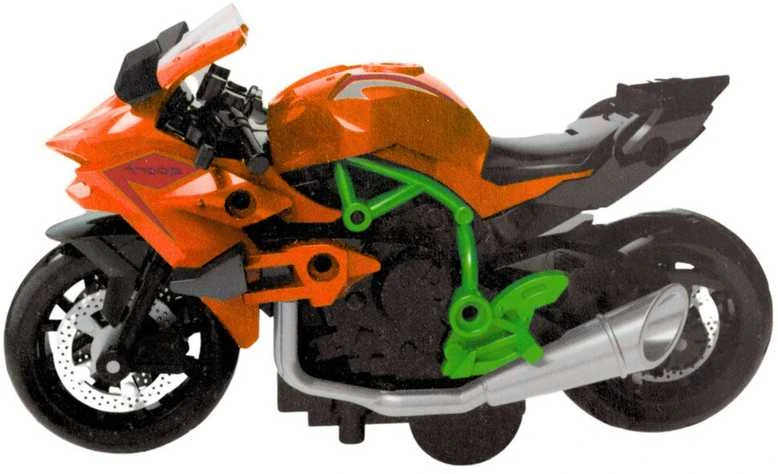 Surenkamas motociklo modelis DIY 1:14, oranžinis/žalias
