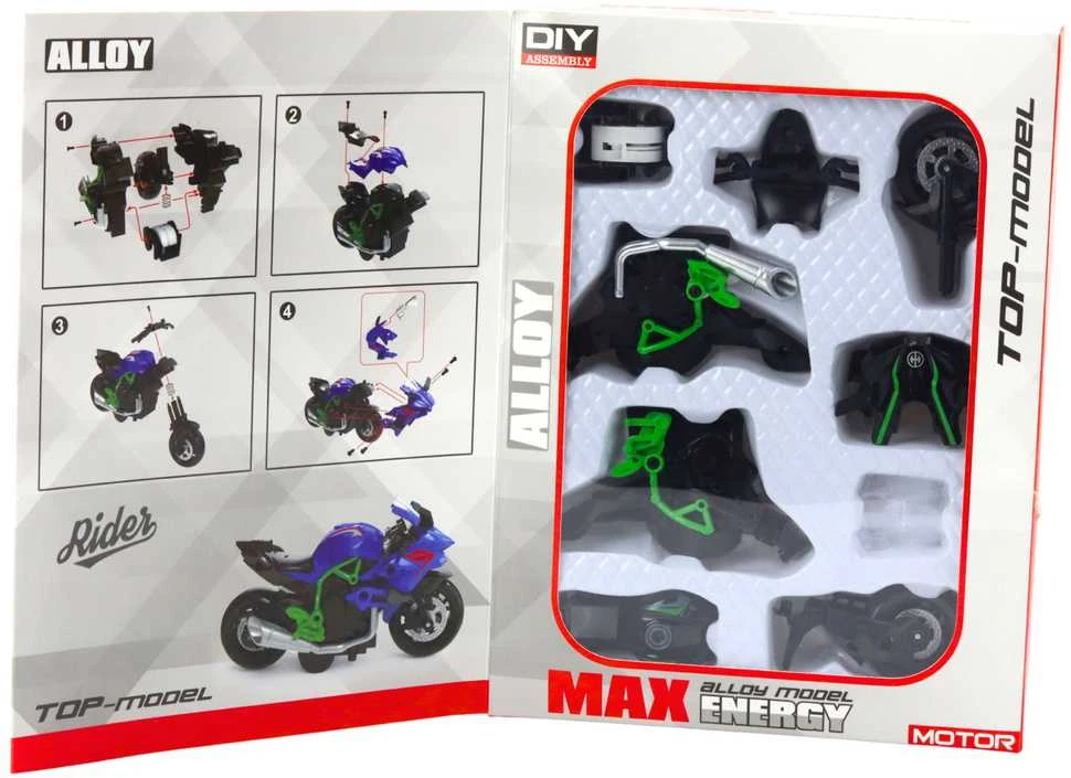 Surenkamas motociklo modelis DIY 1:14, žalias/juodas