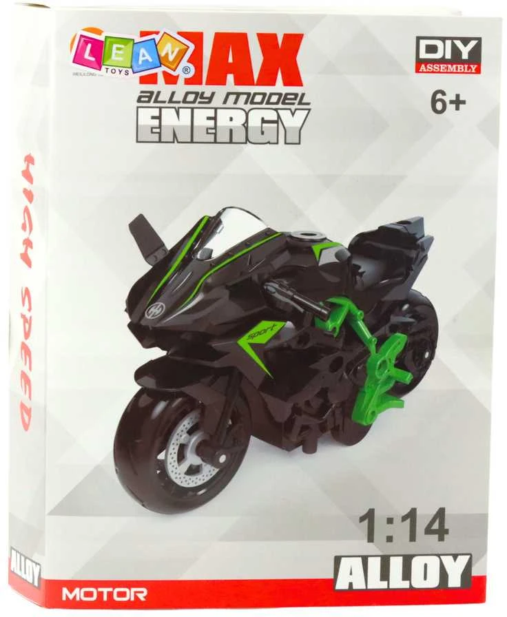Surenkamas motociklo modelis DIY 1:14, žalias/mėlynas