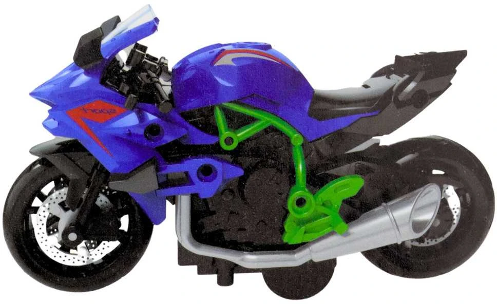 Surenkamas motociklo modelis DIY 1:14, žalias/mėlynas