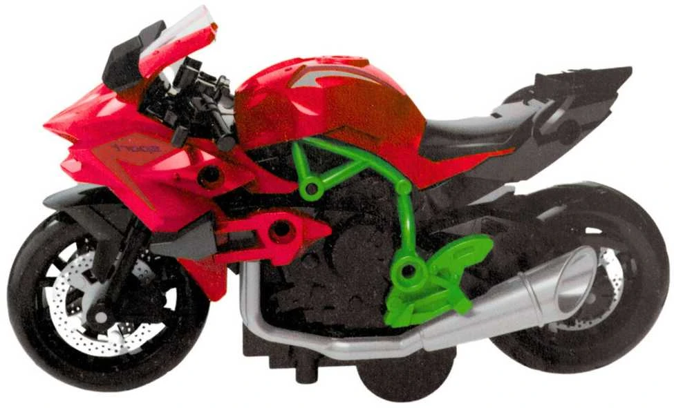 Surenkamas motociklo modelis DIY 1:14, žalias/raudonas