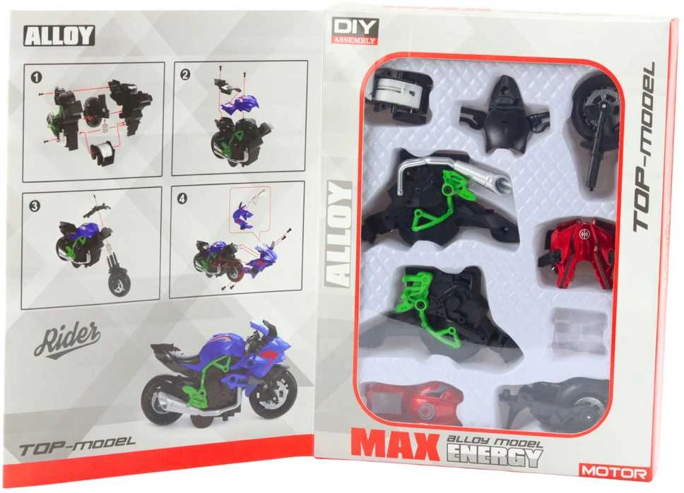 Surenkamas motociklo modelis DIY 1:14, žalias/raudonas