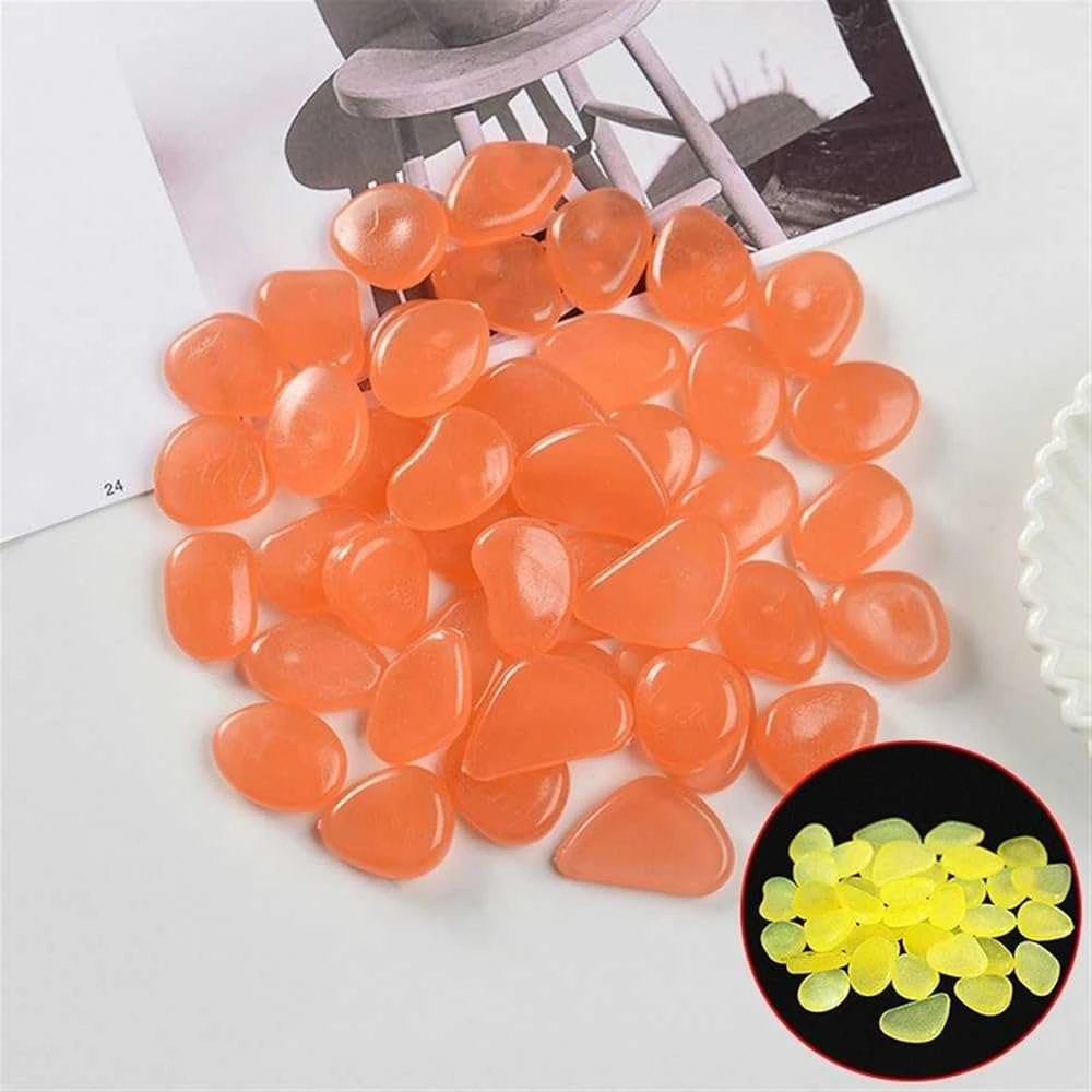 Šviečiantys fluorescenciniai akmenukai, oranžiniai, 100 vnt.