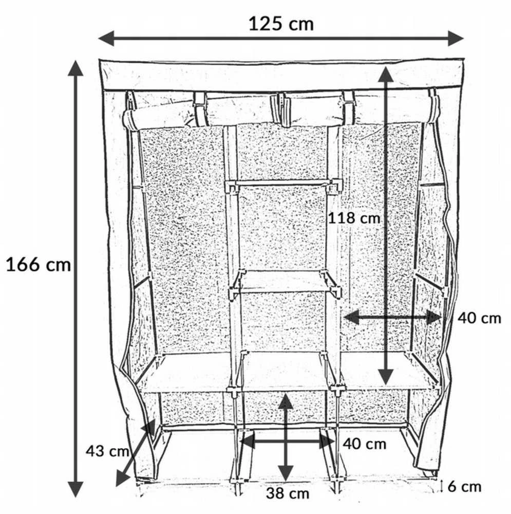 Tekstilinė spinta XXL, 166 cm, pilka