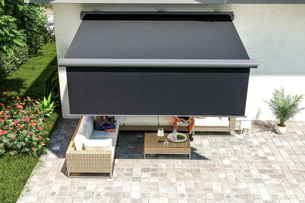 Terasos markizė DELUXE PLUS AUTOMATIC su LED ir jutikliu, 450x300 + 150 cm, Pilkas