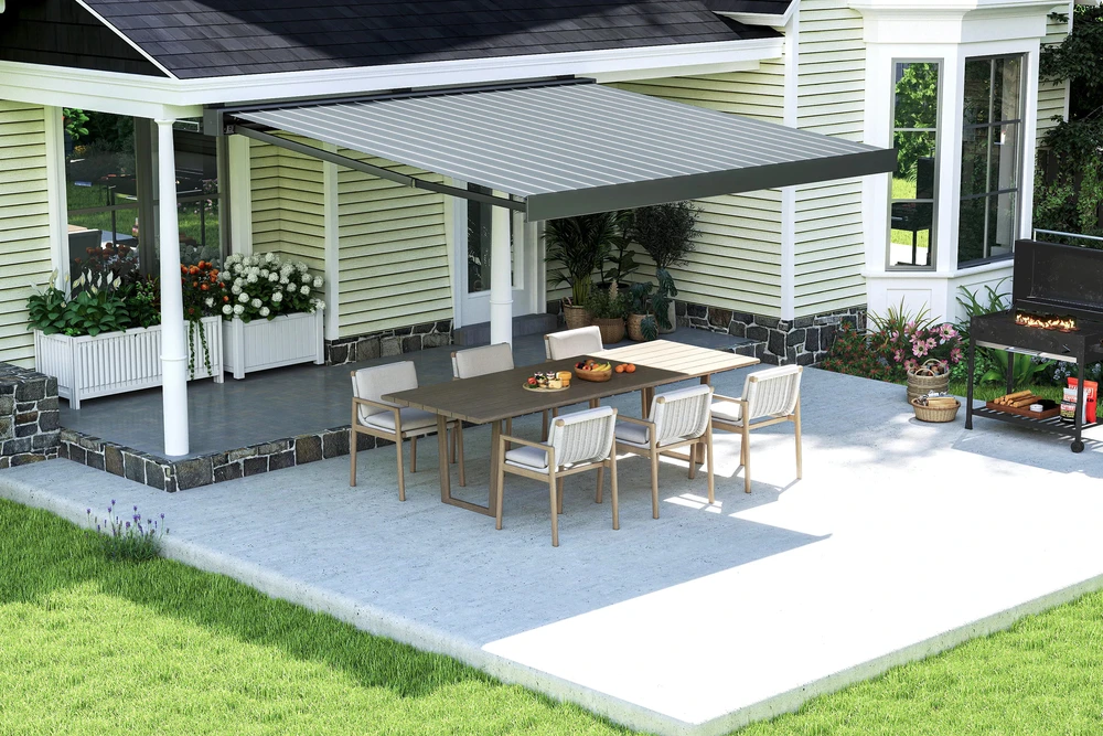 Terasos markizė PRIME AUTOMATIC su LED ir jutikliu, 500x300 cm, Pilkas/Baltas