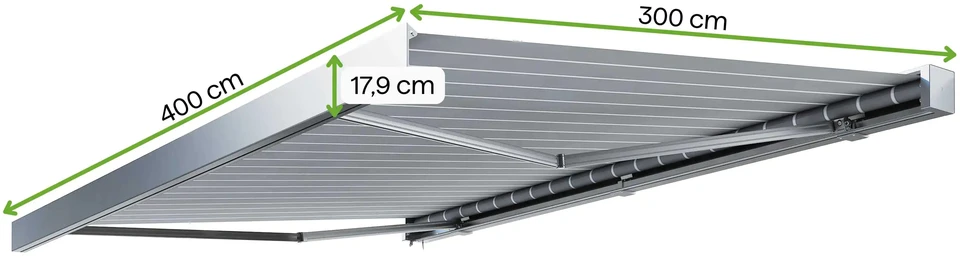 Terasos markizė PRIME AUTOMATIC su LED ir jutikliu, 400x300 cm, rusvai gelsvas