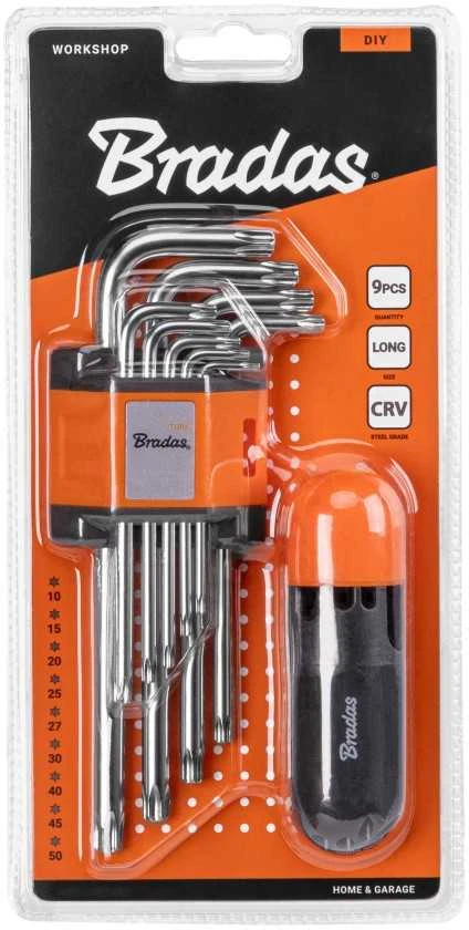 TORX raktų rinkinys 10–50 su T formos rankena Bradas, 9 vnt., long
