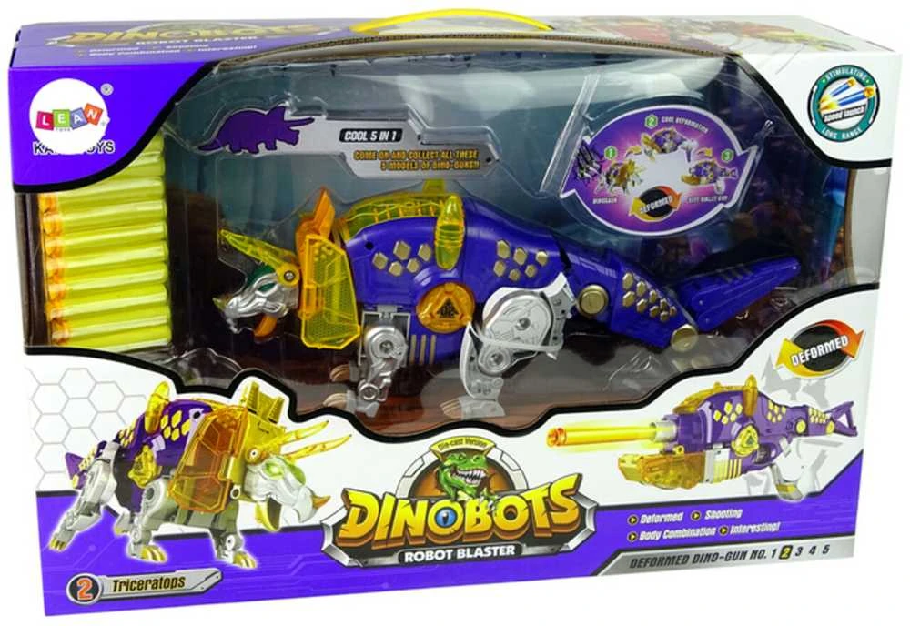 Transformeris dinozauras Dinobots 2in1 su šaudymo funkcija, violetinis