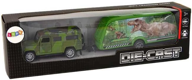 Transporto priemonių rinkinys: džipas ir priekaba su dinozaurais