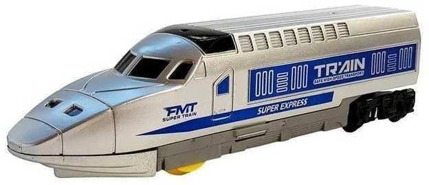 Traukinys su garsais, šviesom ir bėgiais