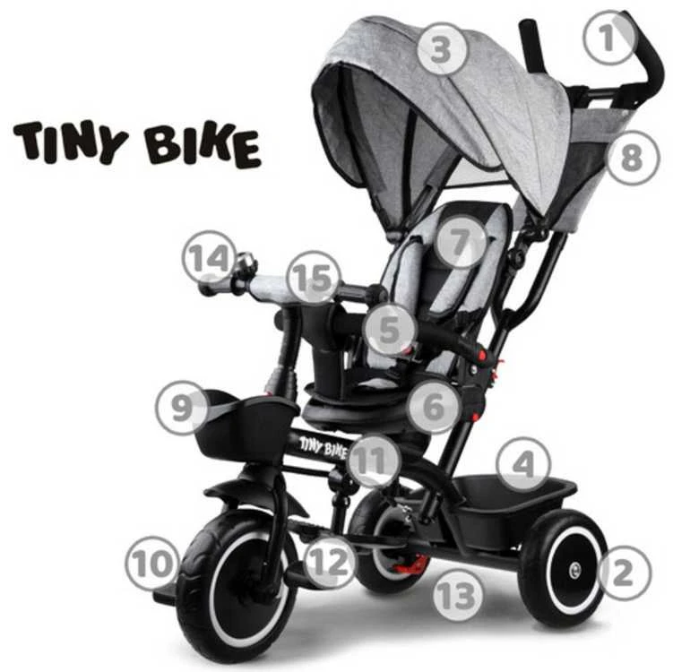 Triratukas su stogeliu Tiny Bike 3in1, pilkas