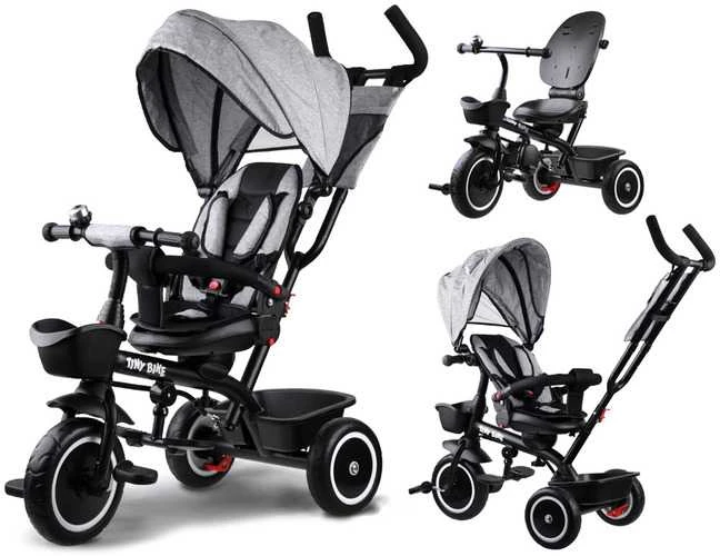 Triratukas su stogeliu Tiny Bike 3in1, pilkas
