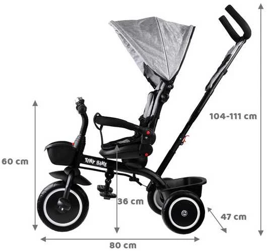 Triratukas su stogeliu Tiny Bike 3in1, pilkas