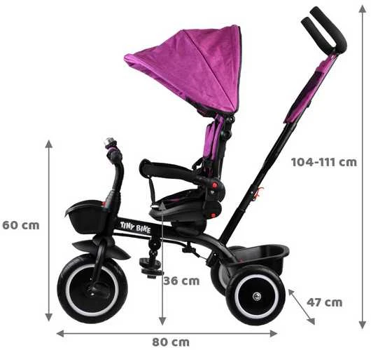 Triratukas su stogeliu Tiny Bike 3in1, rožinis
