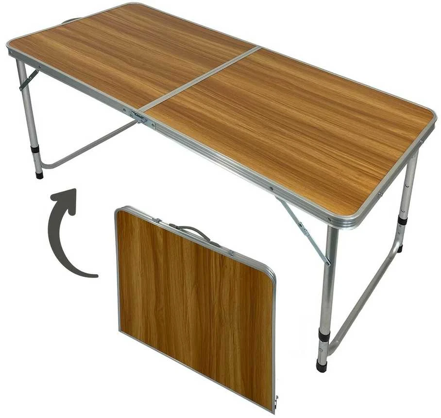 Turistinis sulankstomas stalas, 120x60x55-70 cm, medienos spalvos