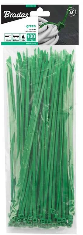 Tvirtinimo dirželiai Bradas 3,6 x 200 mm, 100 vnt., žali