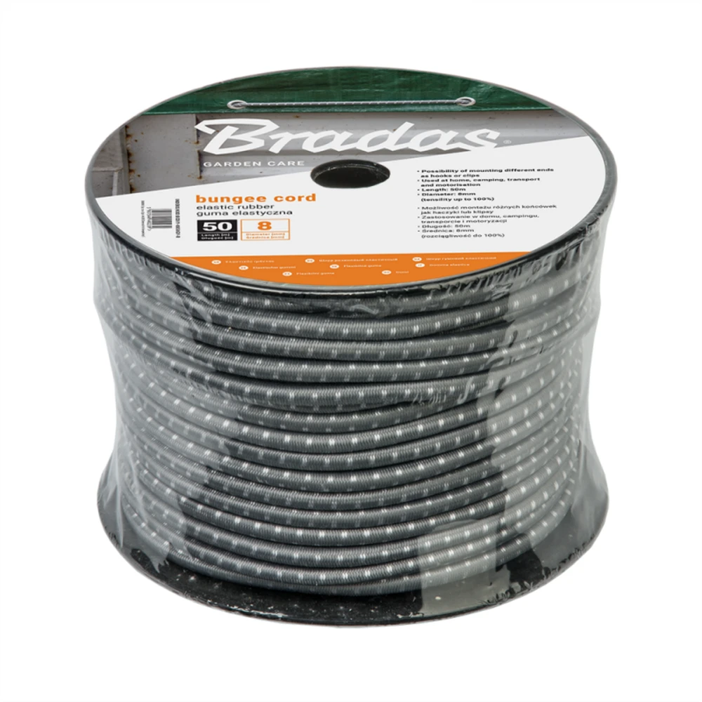Tvirtinimo elastinė guma Bradas BUNGEE CORD HOOK, 0,8 x 50m, pilka