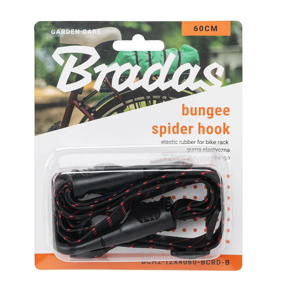 Tvirtinimo elastinė guma dviračio bagažui Bradas BUNGEE SPIDER HOOK, juodas, 60 cm