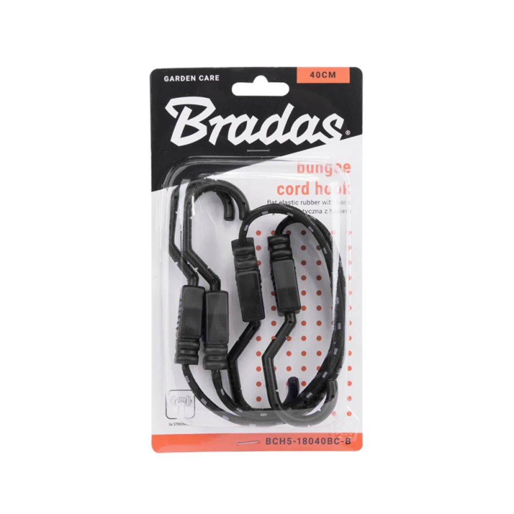 Tvirtinimo elastinė guma su kabliukais Bradas FLAT BUNGEE CORD HOOK, 2 vnt., 60 cm
