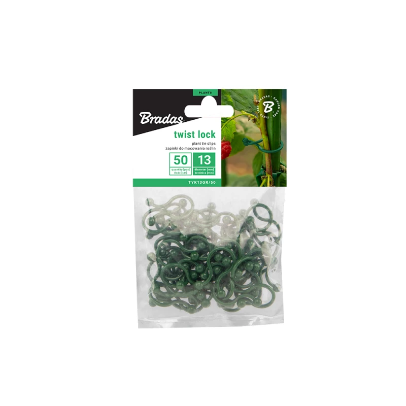 Tvirtinimo klipsai augalams 13 mm Bradas TWIST LOCK, 50 vnt.