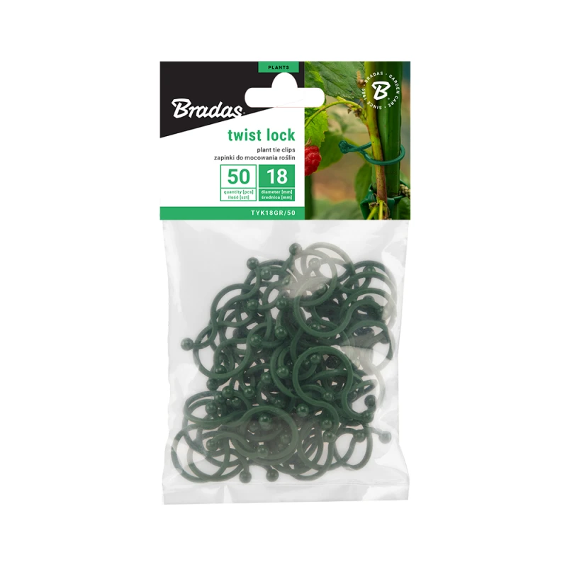 Tvirtinimo klipsai augalams 18 mm Bradas TWIST LOCK, 50 vnt.