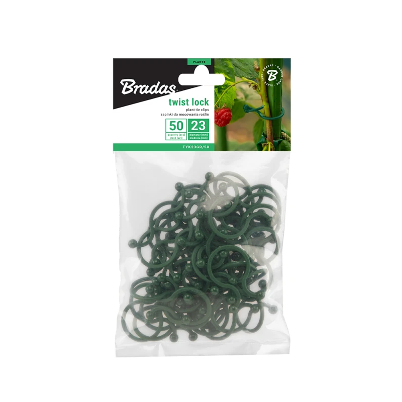 Tvirtinimo klipsai augalams 23 mm Bradas TWIST LOCK, 50 vnt.