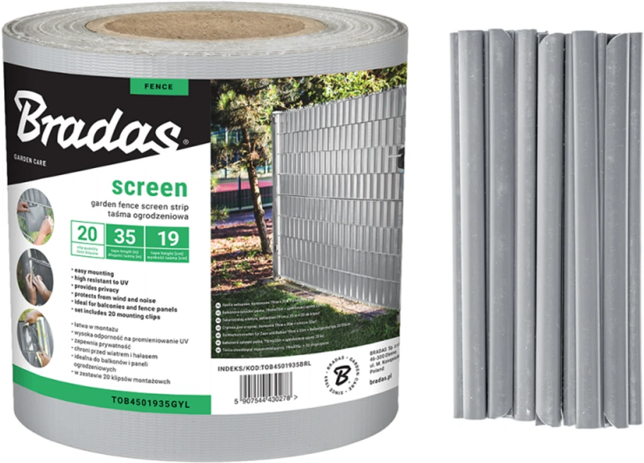 Tvoros juosta Bradas, 19cm x 35m, 450g/m2, + 20 klipsų, šviesiai pilka